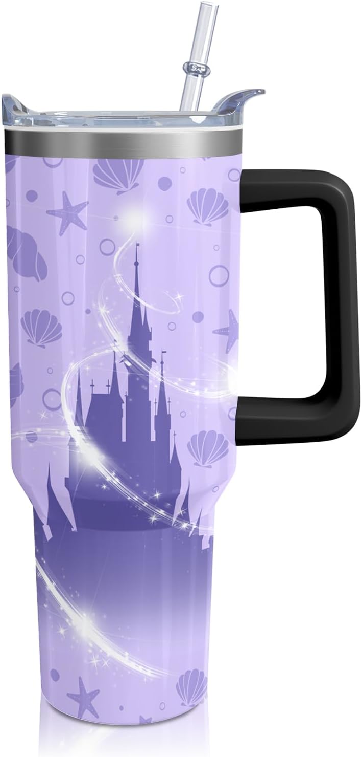 Cartoon Princess Tumbler with Handle & Straw
