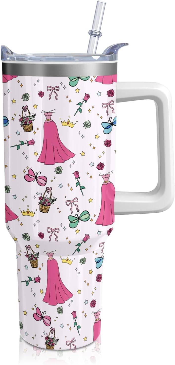 Cartoon Princess Tumbler with Handle & Straw