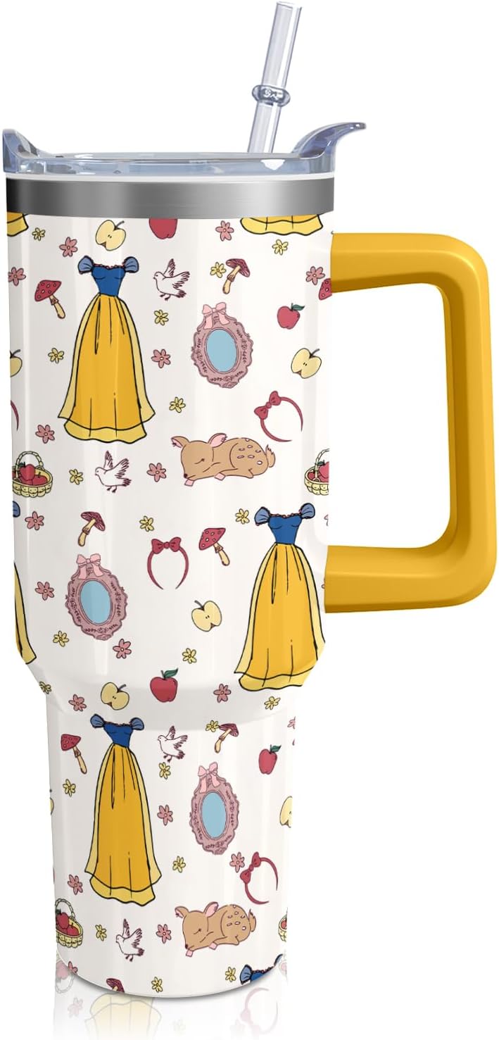 Cartoon Princess Tumbler with Handle & Straw