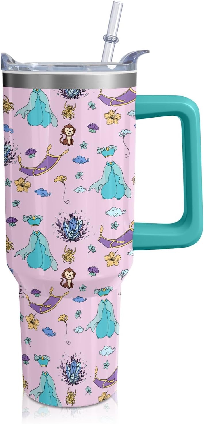Cartoon Princess Tumbler with Handle & Straw