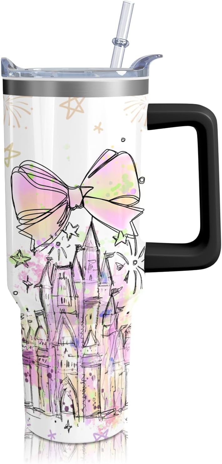 Cartoon Princess Tumbler with Handle & Straw