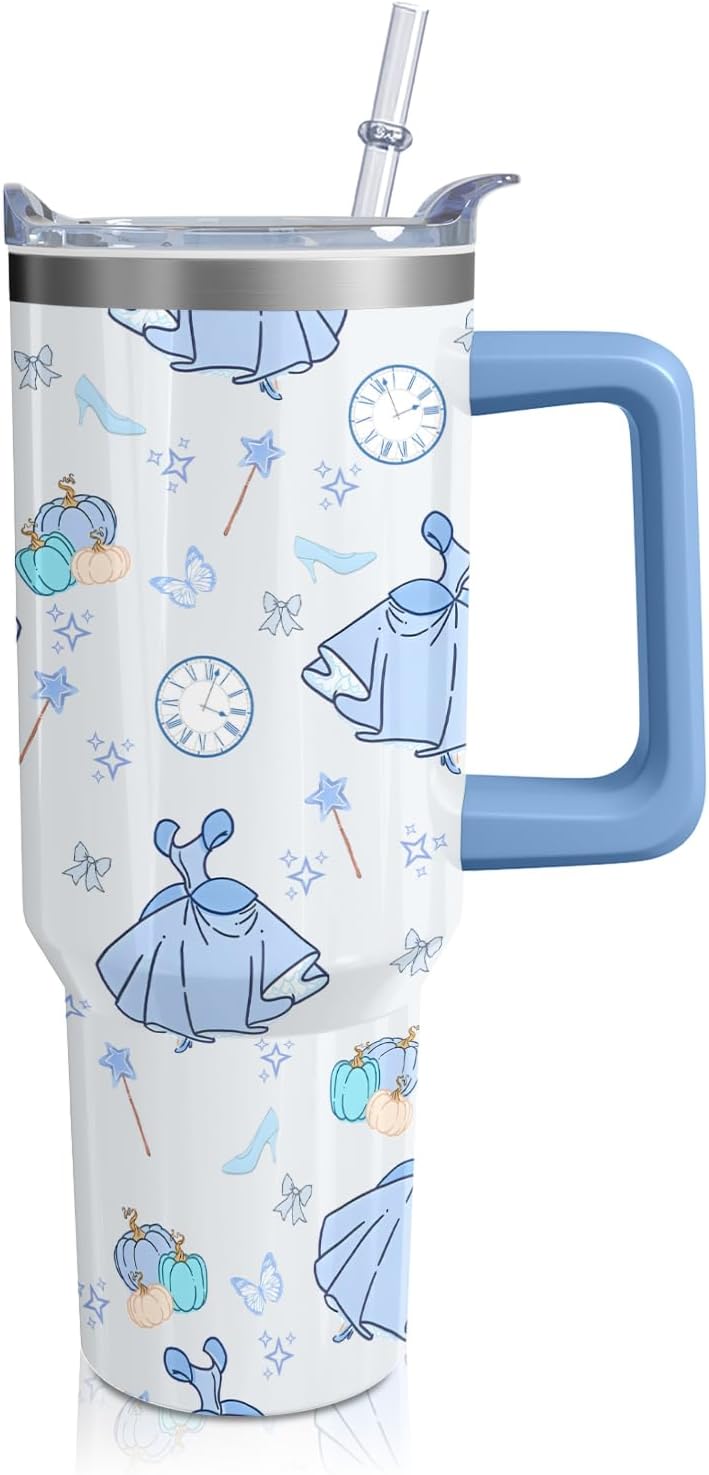 Cartoon Princess Tumbler with Handle & Straw