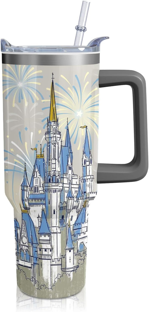 Cartoon Princess Tumbler with Handle & Straw